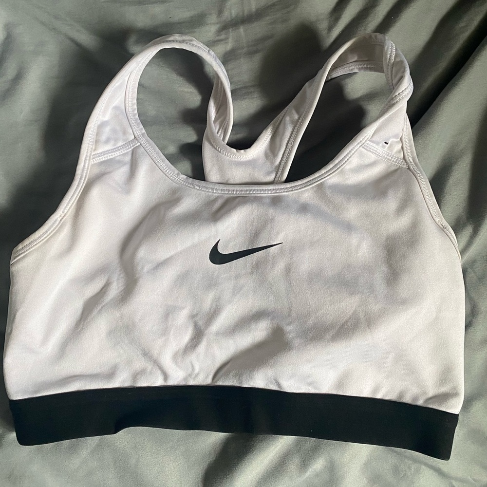 Nike White and Black Sports Bra Moisture-Wicking Racerback